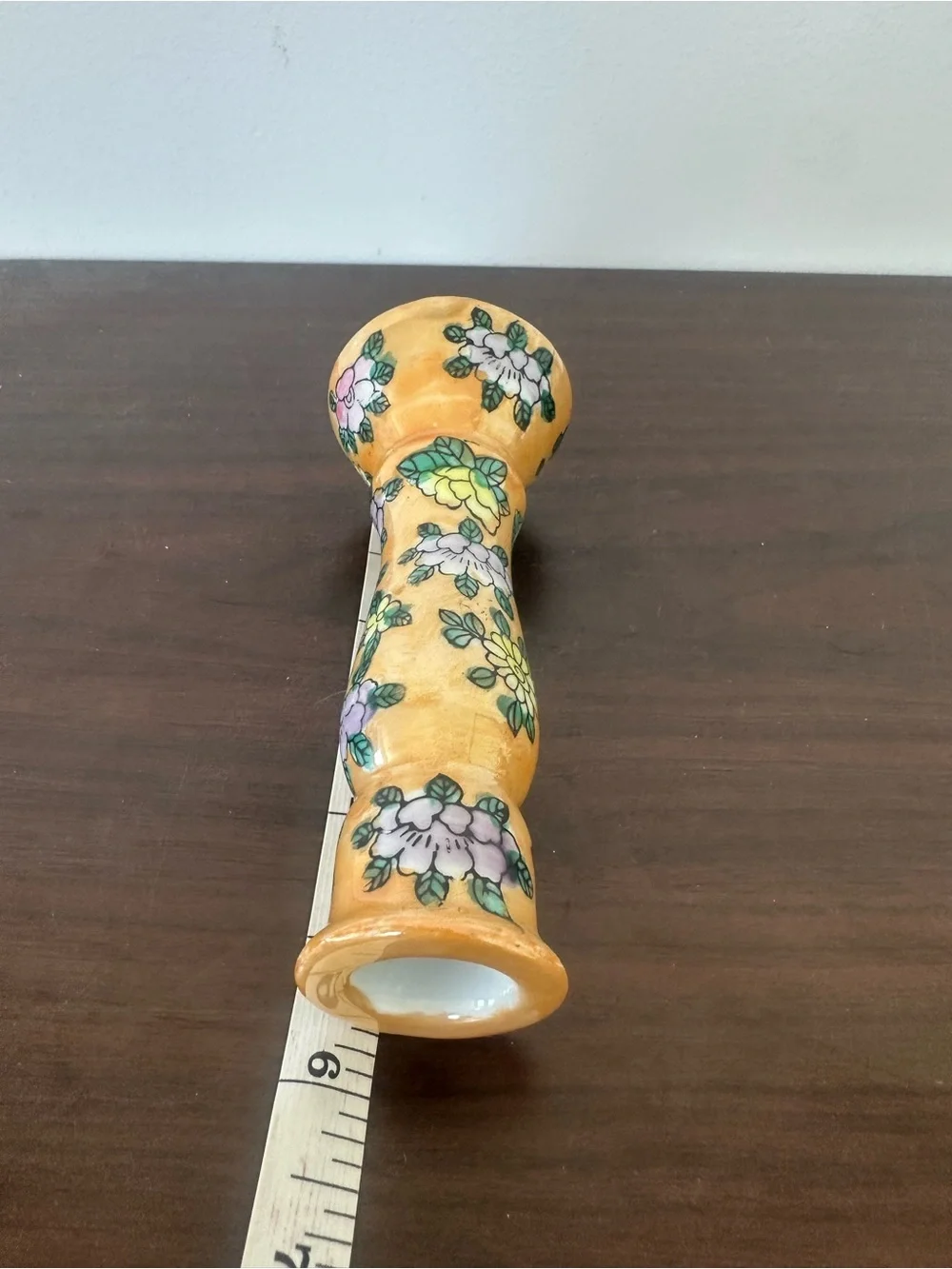 Hand-Painted Lusterware Floral Ceramic Candle Holder